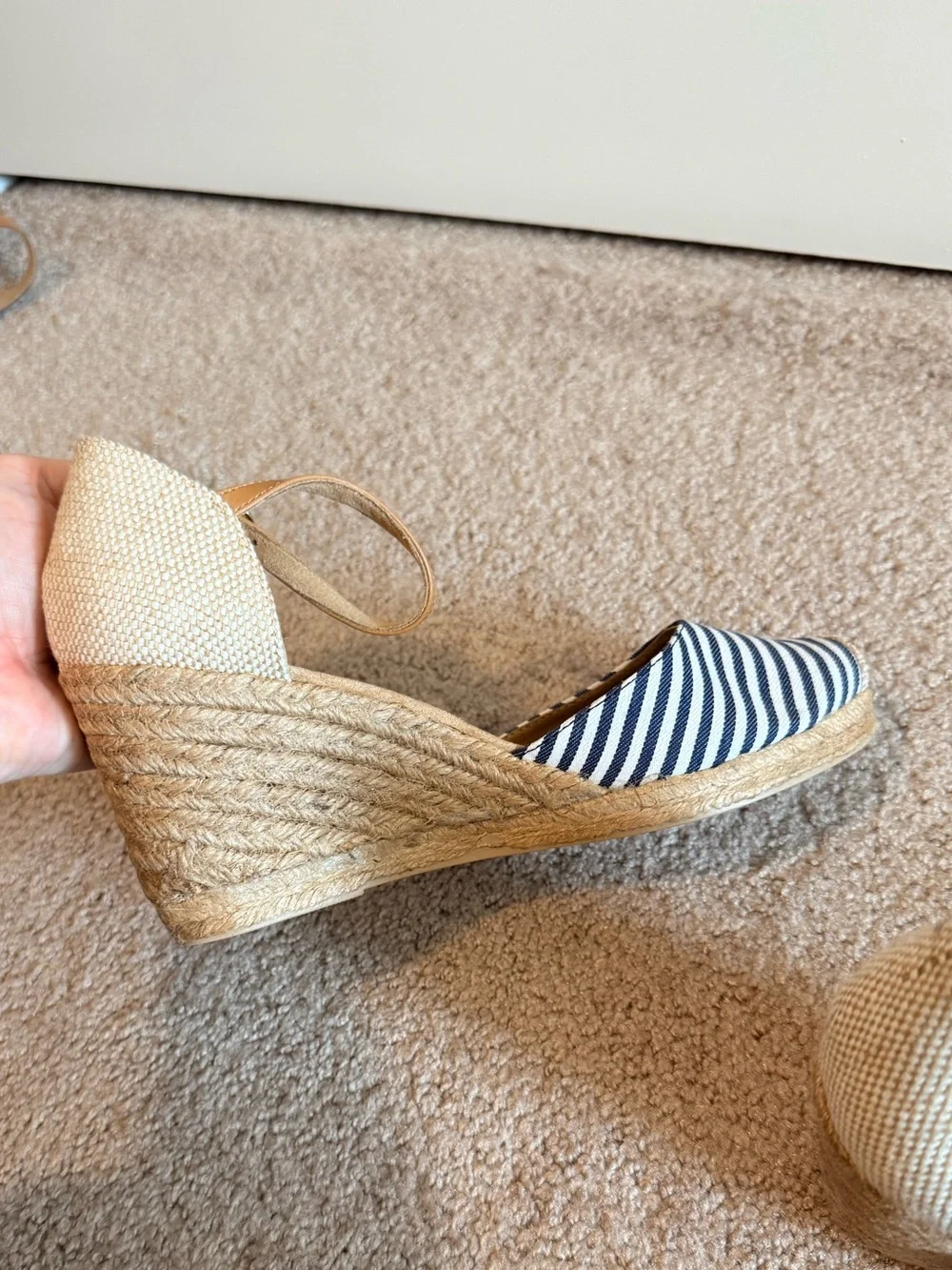 White Mountain Nautical Stripe Espadrille Wedge Sandals NWT